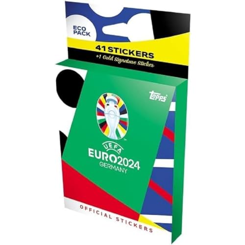 Topps Official Euro 2024 Sticker Collection - Eco Pack - enthält 41 Euro 2024 Sticker Plus 1 Gold Signature Series Sticker. von Topps