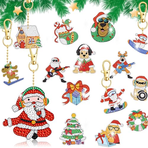 Weihnachts Thema Schlüsselanhänger Diamond Painting Kinder ab 5 6 7 8 9 10 Jahre 15 PCS Bastelset Kinder Basteln Mädchen 5-10 Jahre Weihnachts Geburtstag Geschenk Mädchen Jungs Weihnachtsdekorationen von Toppytoy