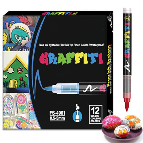 Topspitgo 12 Farbe Acrylfarbe Marker Stifte Aquarellstifte Brush Pen Set Malen Filzstifte für Ostereier Holz Steine Glas Keramik Leinwand Metall von Topspitgo