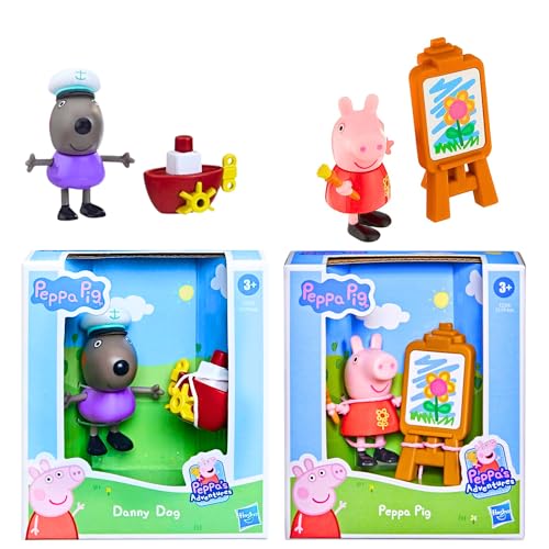 Toptoys2u Schnäppchenbündel Peppa Pig – 7,6 cm bewegliche bewegliche Figur und Zubehör-Sets – Danny Dog & Peppa Pig Staffelei von Peppa Pig