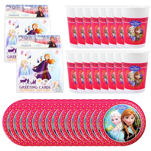 Toptoys2u Bargain Bundles Disney Frozen Partyware illustrierte Karten und Geschirr-Set – Packung mit 12 Einladungen, 16 Tassen und 16 Tellern von Toptoys2u Bargain Bundles