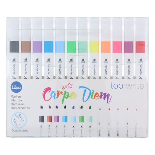 Topwrite Doppelseitige Stifte - Twinmarker - Marker und Fineliner - Set mit 12 Farben von Topwrite