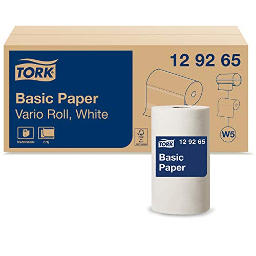 Tork 129265 Standard Papierwischtücher für W5 Kleinrollen-System / 2-lagige, starke Papiertücher in Weiß / Universal Qualität / 10 x 55 m von Tork