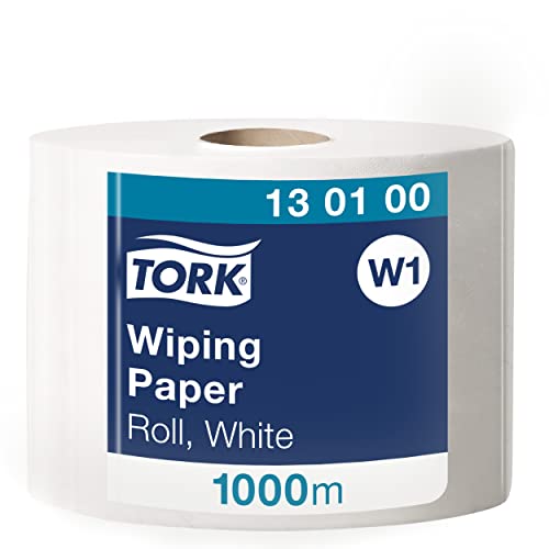 Tork 130100 Mehrzweck Papierwischtücher für W1 Bodenständer- und Wandhalter-System / 1-lagige Putztuchrolle in Weiß / Advanced Qualität / 1 x 1000 m von Tork