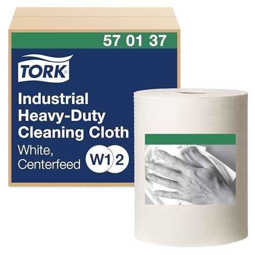 Tork 570137 Extra Starke Industrie Reinigungstücher für W1 Bodenständer/Wandhalter-, W2 Innenabrollung Maxi- und W3 System / 1-lagige Reinigungstücher Rolle in Weiß / Premium Qualität / 1 x 60,8 m von Tork