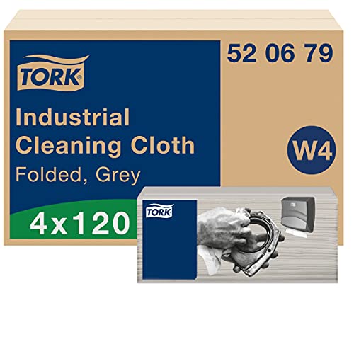 Tork Gefaltete Industrie Reinigungstücher Grau W4, flexibel und weich, 4 × 120 Tücher, 520679 von Tork