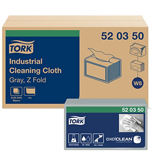 Tork Industrie-Reinigungstücher Grau W8, Gefaltet, 8 × 55 Tücher, 520350 von Tork