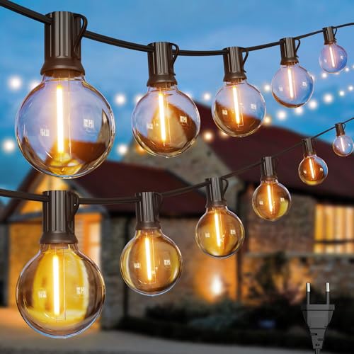 LED Lichterkette Außen Strom 8m - Outdoor Lichterketten 27FT mit Aussen Wetterfest G40 Glühbirne Warmweiß Aussenlichterkette für Balkon Garten Pavillon Terrasse Vorzelt Hochzeit Party von Torkase