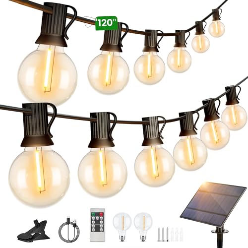 Torkase LED Solar Lichterkette Aussen 36M - 50+2 Lichterketten Außen G40 Glühbirnen IP65 Wetterfest Solarlichterkette mit Fernbedienung Outdoor für Garten Balkon Party Hochzeit, 2200K Warm Weiß von Torkase