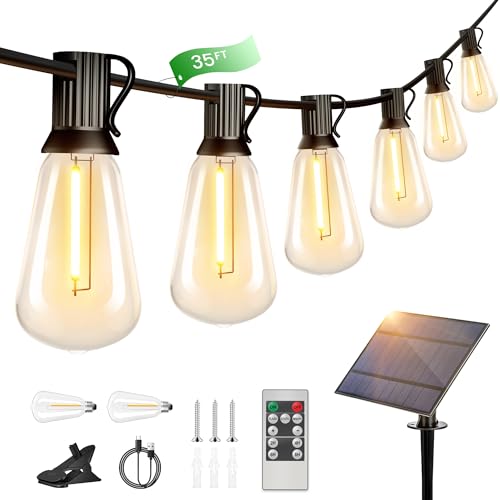 Torkase Solar Lichterkette Außen,35FT/10.6M ST38 Garten Lichterkette mit 15+2 LED Kunststoffbirne,Solar Aufladung,4 Modi Wasserdichte für Garten Terrasse Hochzeit Party, 2200K Warm Weiß von Torkase