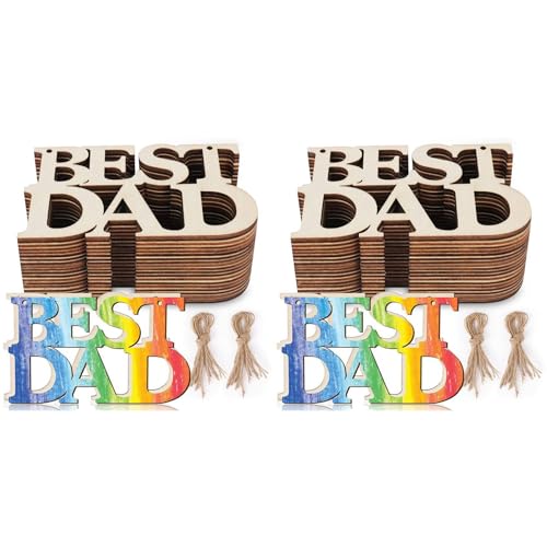 Torsten 80 StüCk Best DAD Unvollendetes Holzhandwerk, GeschenkanhäNger mit Schnur für Vatertagsgeschenke, Papas Geburtstagsparty-Dekorationen von Torsten