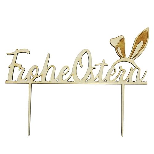 CakeTopper Kuchenaufsatz aus Holz - Frohe Ostern Schriftzug mit Hasenohren von Tortenbild