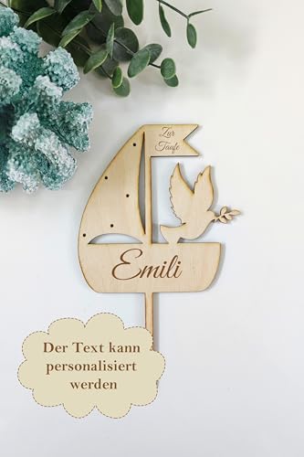 Holzstecker Caken Topper | Kommunion - Konfirmation - Firmung - Taufe | Taube & Boot | personalisiert von Tortenpixel