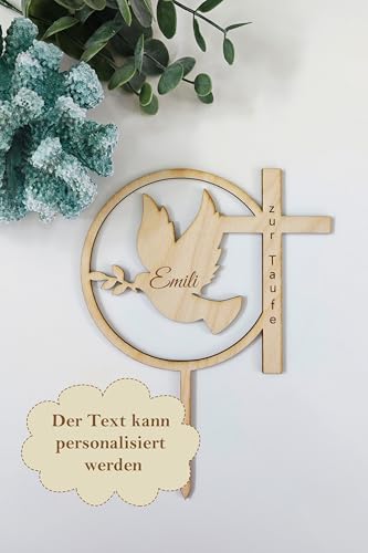 Holzstecker Caken Topper | Kommunion - Konfirmation - Firmung - Taufe | Taube & Kreuz | personalisiert von Tortenpixel