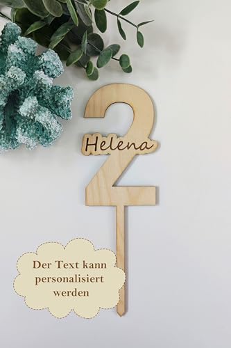 Holzstecker Caken Topper Zahl & Name - Geburtstag - personalisiert von Tortenpixel