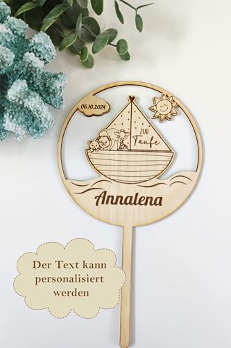 Holzstecker Caken Topper zur Taufe "Arche Noah" personalisiert von Tortenpixel