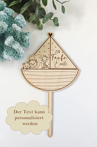 Holzstecker Caken Topper zur Taufe - Kommunion - Konfirmation - Firmung "Arche Noah" personalisiert von Tortenpixel