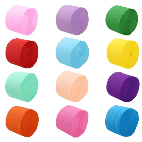 Torytoe Krepppapier 12 Rollen, Rainbow Kreppbänder Regenbogen Kreppband Creppapier Krepp Papier Luftschlangen Crepe Paper Bastelkrepp Bunt für Partydekorationen, Geburtstagsdekorationen (4,5cm x 25m) von Torytoe