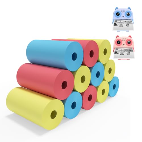 Tosisot Nachfüllpapier für Sofortbildkameras für Kinder, 12 Rollen, Thermodrucker-Papier für die meisten Kinder, Sofortdruckkamera, Quittungspapier und Mini-Drucker-Papierrolle für Kinder (mehrfarbig) von Tosisot