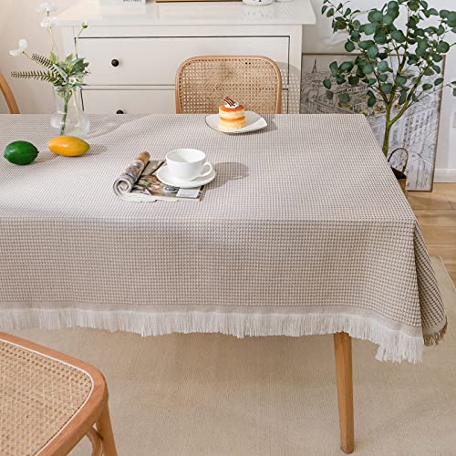 Tospass Tischdecke Quaste 90x180 Kaffee Rechteckige Leinenoptik Baumwolle Tischtuch Couchtisch Tischdecke Abwaschbar Rechteck Küchentischabdeckung für Drinnen Draussen Garten Esszimmer Party von Tospass