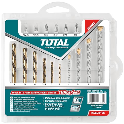 TOTAL - 16-teiliges Bohrer- & Schraubendreher-Bits-Set | Für Briefkasten & Innentür | Messing Zylinder & Türspion Kamera Kompatibel | Dornmaß 50mm, Geldkassette Sicherheit von TOTAL