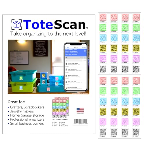 ToteScan Intelligente farbige QR-Etiketten für Organisation/Umzug/Aufbewahrung (48 einzigartige Etiketten, 3,8 x 3,8 cm) (mehrfarbig) von ToteScan