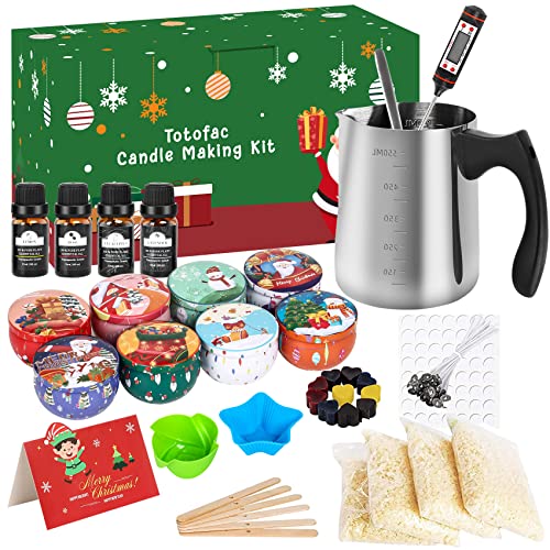 Totofac Kerzen Selber Machen Set, DIY Kerzenherstellung Kit, Duftkerze Geschenke Set mit 600ml Schmelztopf, 480g Sojawachs, 6 Kerzendosen, 4 Duftöle usw super für Weihnachten (A) von Totofac