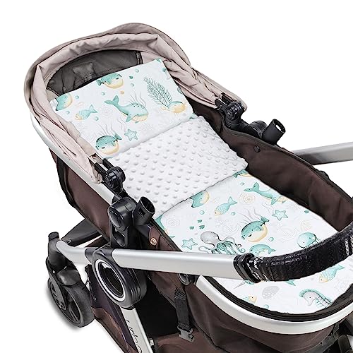 Kinderwagendecke Baby Winterdecke mit Plüschstoff 75x60 cm + Kissen 35x30 cm - Kinderdecke Kuscheldecke Kinderwagen Decke für Kinder Neugeborene Outdoor Babydecke Schmusedecke Wassertiere von Totsy Baby