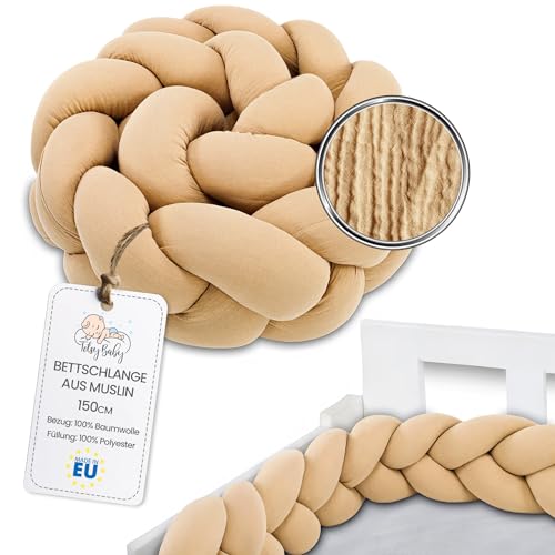 Totsy Baby Kuschelkissen Musselin Kinder Kissen Deko 150 cm - flauschig Dekokissen Kinderzimmer Kinderkissen Zierkissen geflochten Beige Musselin von Totsy Baby