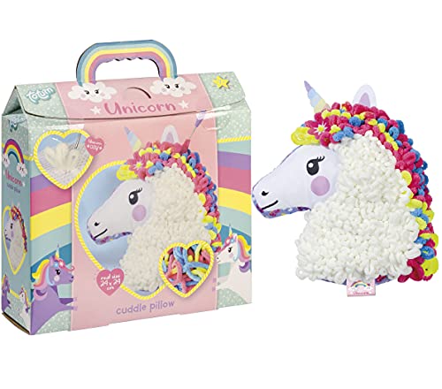 Totum Einhorn Schmusekissen Bastelset: Regenbogen-Einhorn-Kissen zum Selbermachen mit weichen Garn und Häkelnadel, Geschenk für Kinder von Totum