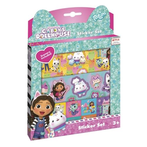 Essentials - Gabby's Dollhouse Sticker Set für Kinder - Bunte Spielzeug Sticker zum Verschenken und Spielen, Mädchen Set mit diversen Farben und Landschaftsmotiven von Totum