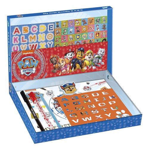 Totum 722071 Paw Patrol ABC-Kreativset für Schriftsteller, Stifte, Aufkleber, Schablonen, Radiergummi und Übungsbuch mit Vorlagen zum Nachzeichnen mit wunderschönem Paw Patrol-Charaktermotiv von Totum