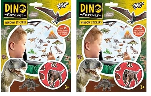 Totum 075054 Dinosaur Dino Fenstersticker mit über 45 wiederverwendbaren Dinosaurier Sticker und Einer Landschaftsszene für Fenster & Spiegel Deko, Tierdruck, Bunt, DinA 5 (Packung mit 2) von Totum