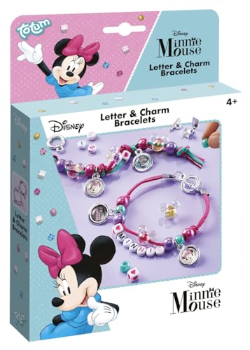 Totum Minnie Mouse Armbändchen basteln – Schmuckbastelset aus bunten Perlen, Anhängern, „MINNIE“ Buchstaben-Perlen, zum Erstellen von zwei wunderschönen Armbändern, Geschenk für Mädchen ab 4 Jahren von Totum