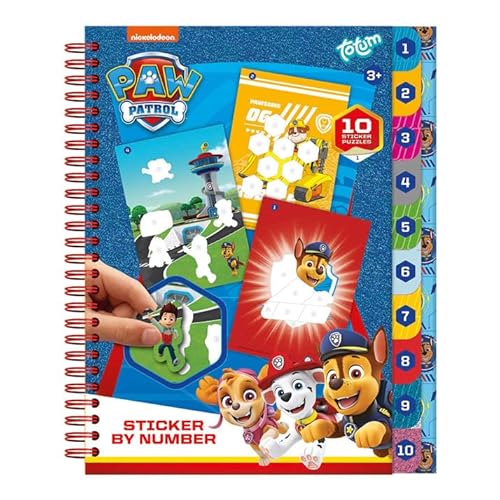 Paw Patrol Stickerheft und Malbuch, 10 Sticker Puzzle mit nummerierten Motiven von Totum