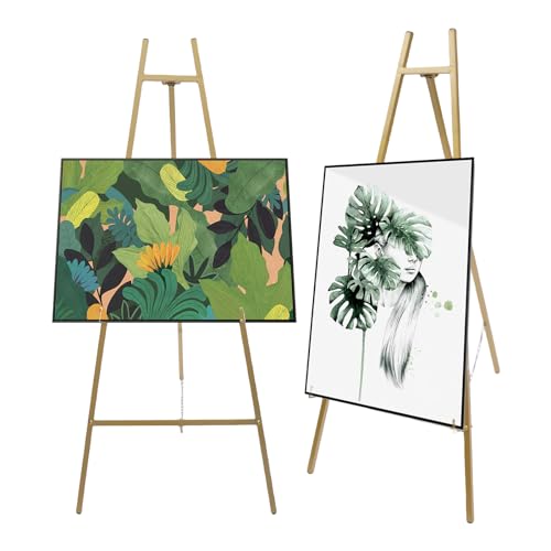 Eisen Staffelei Atelierstaffelei 2pcs Künstler Ständer, Einstellbare Anzeigewinkel für Kunstmalerei und Außenwerbung Geeignet, Höhe 118cm Gold von TouTToNG