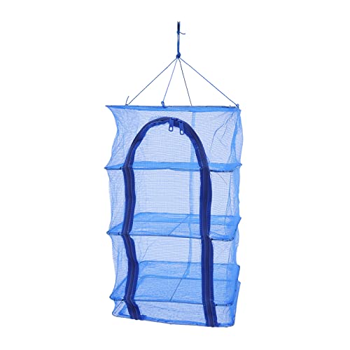 TouTToNG Trockennetz Faltbares Trocken Netz 4 Schicht Mesh Hängende, Drying Rack Trockengestelle Reißverschluss für Kräuter, Samen, Knospe, Kleidung, etc. Blau von TouTToNG