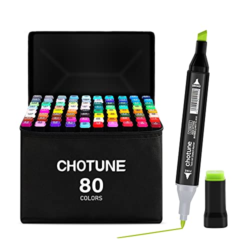 Touchcool 80 Farben Marker Stifte Set mit Doppelter Spitzen, Neu Aufgerüstetes Alkoholmarker Set mit Basis und Mode Tragetasche für Malerei und Illustration, Graffiti Malen Skizze und Manga von Touchcool