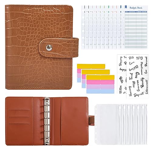 Touchfutrue Budget Planner, A7 Binder Budget Notizbuch, Ringbuch Leder Budget Geld Organizer Sparen Mit Folien, Finanzplaner Cash Stuffing Haushaltsbuch mit Geldfacher für Sparbuch (braun) von Touchfutrue