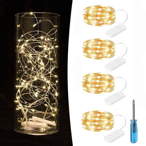 LED Mini Lichterkette mit Batterie,4x30LEDs Lichterkette,3M Warm weiß Mini Lichterketten, Kupferdraht Batteriebetrieb, Micro Lichterketten für Party Hochzeit Halloween Weihnachten DIY Beleuchtung Deko von Toulifly