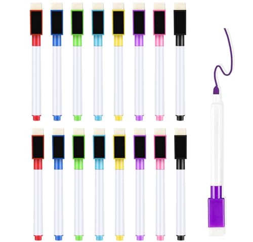 Toulifly Whiteboard Marker, 16 Colour Magnetische Whiteboard Markers, Whiteboard Stifte mit Feiner Spitze,Dry Wipe Markers, Wipeable Marker with Eraser, Markieren, Zeichnen, Kritzeln von Toulifly