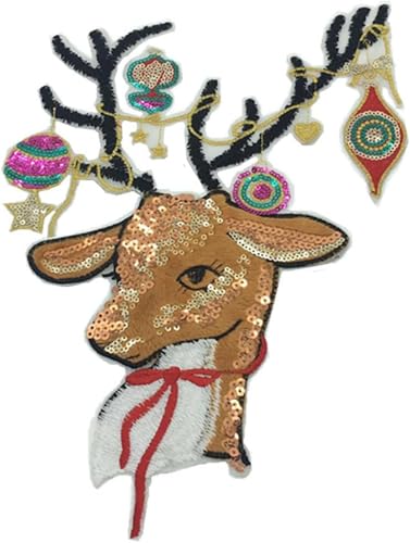 Weihnachten Pailletten Rentier Applikation Patch Pailletten Bestickt Aufnäher Patches mit für Kleidung Ornamente 27.9 cmx22.0 cm von Tounlinx