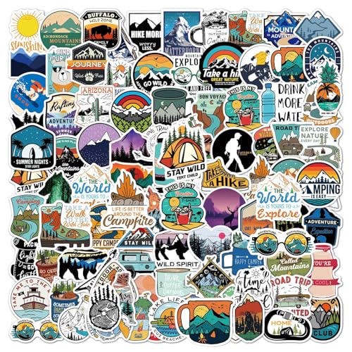 100 Stück Outdoor Stickers, Outdoor Abenteuer Vinyl Stickers,Wasserfeste Aufkleber Sticker Set,für Erwachsene, Teenager, Camper,Laptop Koffer Motorrad Skateboard Auto Gepäck von Tovbmup