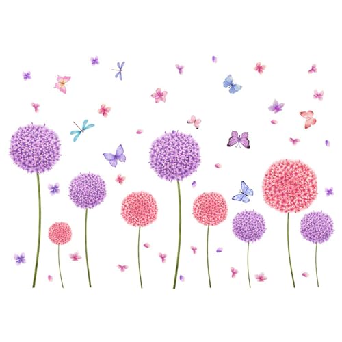 2 St. Wandtattoo Pusteblume Wohnzimmer Wandtattoo,Blumen Wandtattoo für Kinderzimmer Mädchen,Pflanzen Blumen Wandaufkleber für Wohnzimmer Babyzimmer Küche Fenster Tür Wanddeko von Tovbmup