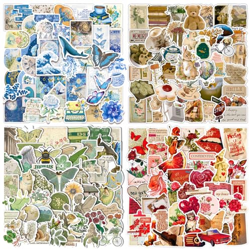 200 Stück Vintage Sticker Set, Retro Dekorativ Sticker für Sammelalbum,Aesthetic Sticker,Wasserdichte Vinyl Sticker,für Laptop Handy Skateboard Scrapbook Wasserflasche Journal Planner Tassen usw von Tovbmup