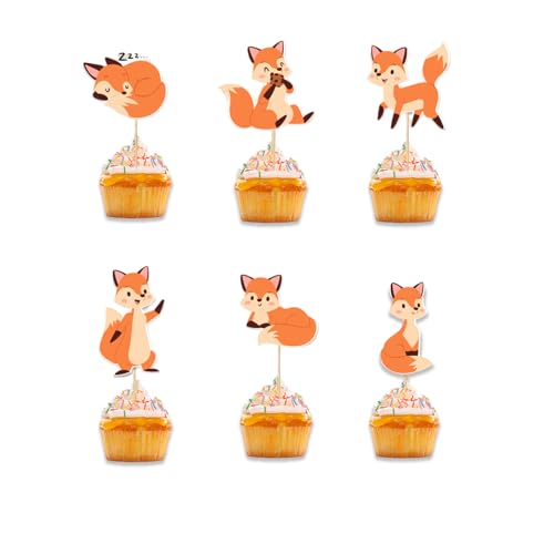 24 Stück Fuchs Cupcake Toppers Alles Gute zum Geburtstag Kuchen,Füchse Cupcake Dekorationen für Baby-Dusche Kinder Geburtstag Party Kuchen Dekorationen von Tovbmup