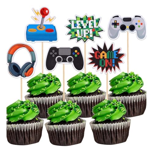 36 Stück Videospiel Tortendeko - Glitzernde Geburtstagsküche für Jungen: Cupcake Topper, Gaming-Thema Dekorationen für Kindergeburtstag und Spiel-Thema Party-Veranstaltungen von Tovbmup