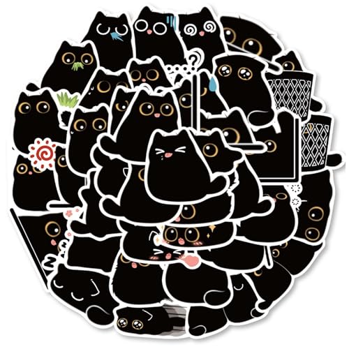 40 Stück Schwarze Katze Aufkleber - Vinyl Wasserdicht für Laptop, Skateboard, Auto uvm. Kawaii Tier Sticker Set für Kinder, Teenager und Erwachsene. von Tovbmup