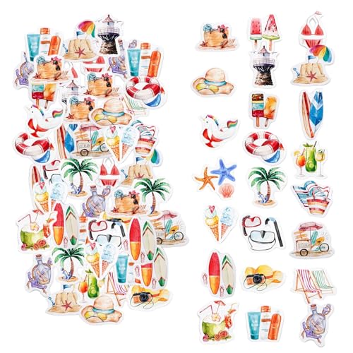 46pcs Aufkleber für Scrapbooking Kleine Scrapbook Aufkleber Set,Sommer-Strand-Aufkleber, Sommer-Surfen Wasserdicht Stickers,Kid DIY Art Crafts, Laptop, Koffer von Tovbmup