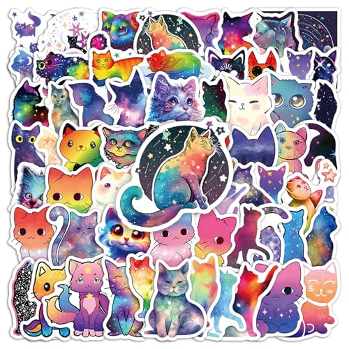 60 Stück Sternenhimmel-Katze Aufkleber,Funny Katze Aufkleber Katze Sticker Set,Wasserfeste Vinyl Sticker für Laptop,Scrapbook, Tagebuch, wasserdichte Vinyl Aufkleber für Erwachsene und Jugendliche von Tovbmup